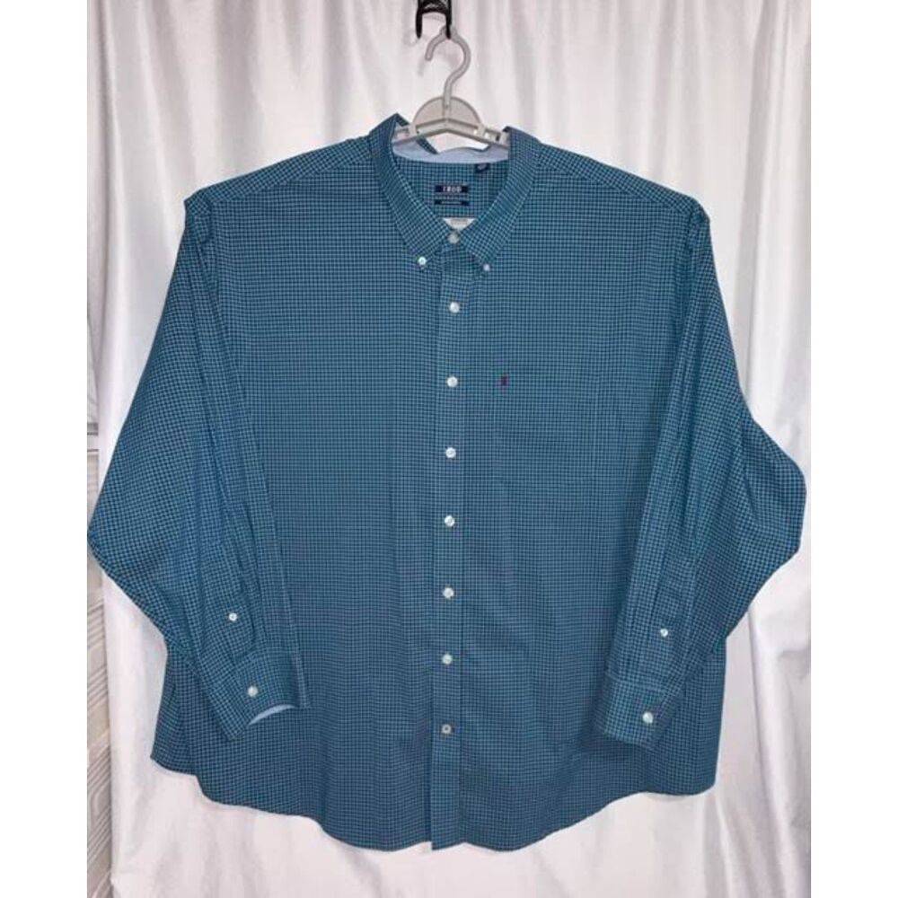 Men’s Big & Tall Long Sleeve Turquoise Plaid Shirt Sz. 5XL– IZOD From DXL